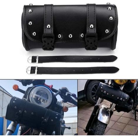 Sac à Outils pour Fourche de Moto - Cuir Noir Étanche - Universel - 1 Pièce (1/3)
