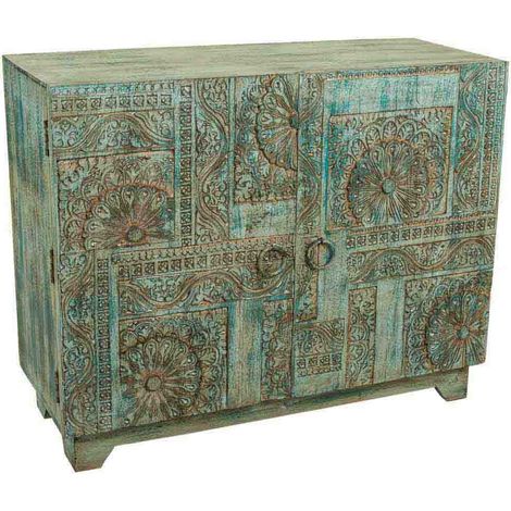 Recibidor de madera tallada azul 99x40x80 cm (1/4)