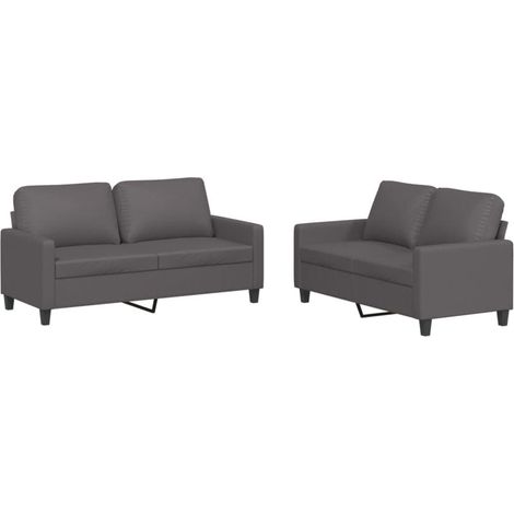 Maison Exclusive - Ensemble de canapés 2 pcs avec coussins Gris Similicuir (1/5)