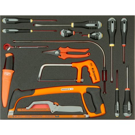 Bahco Fit&Go 3/3 Schaumstoffeinlage mit Werkzeugsatz Schraubendreher und Schneidwerkzeug - 16-tlg.