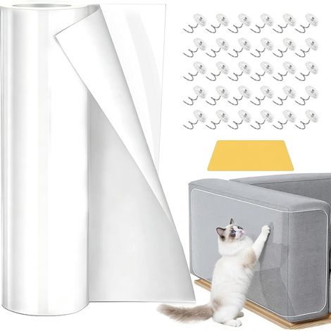 1 Rouleau Film Protecteur, Transparent PVC, 500x30cm, Anti Griffe Chat, Pour Canapé Porte Mur