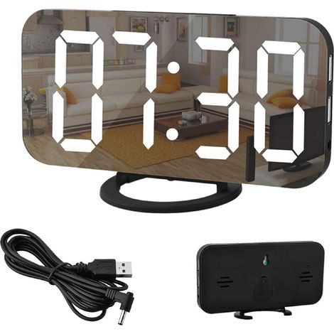 MINKUROW Reloj Despertador Digital, Pantalla Grande De 6,5 Pulgadas, Reloj Despertador Con Espejo Led Con Modo De Atenuación, Brillo Ajustable, 2 Puertos De Carga Usb, Botón De Repetición Grande Para  (1/5)