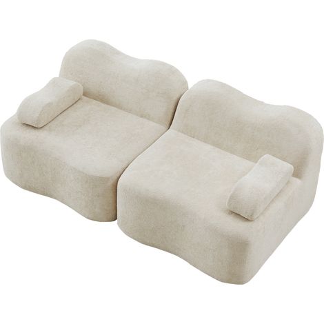 Divano modulare 2 posti senza struttura, forma ondulata, velluto beige, senza montaggio (1/5)