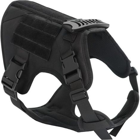 XL Schwarzes taktisches Hundegeschirr, Militär-Arbeitshundegeschirr mit Schnalle, spannungsfreies Militär-Trainingsgeschirr mit Gürtelclip für Wandern und Jagen (1/4)