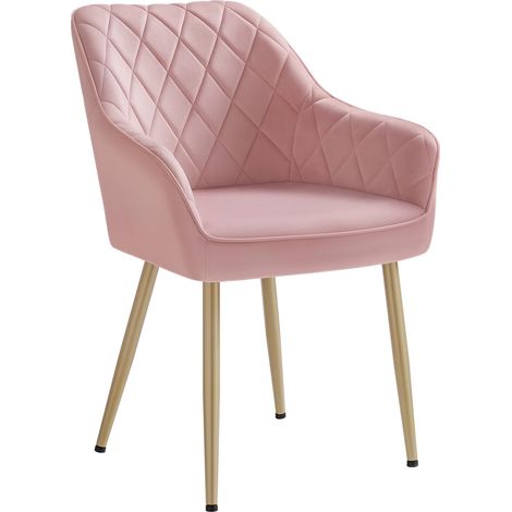 SONGMICS, Sedia, Poltrona Imbottita in Velluto, con Braccioli, Portata 120 kg, Gambe in Metallo, per Sala da Pranzo, Cucina, Rosa Pastello e Dorato Pallido LDC088R01, 60 x 62.5 x 85 cm (1/5)