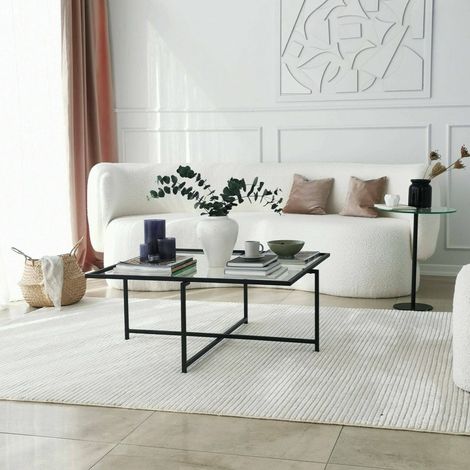 Dmora - Mesa de café Dhjulman, Mesa de centro baja, Revistero para sofá, Estante de la sala de estar, 85x85h35 cm, Negro (1/5)