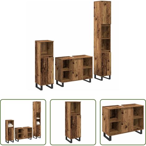 Badezimmerregal - Badezimmermöbel-Set mit Regal mit Tür 3 pcs Braun Holzwerkstoff (1/5)