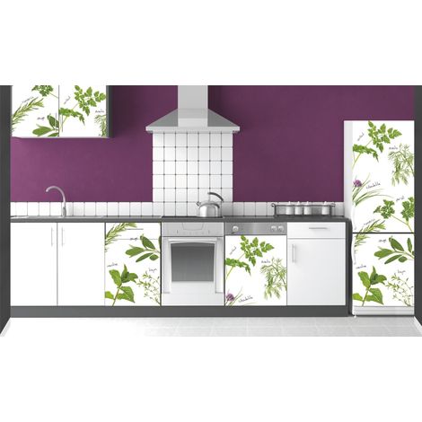 Sticker Décoratif Réfrigérateur Menthe Thym Romarin Persil Ciboulette Aneth Cerfeuil 59,5 cm X 180 cm, Déco Fraiche pour Cuisine Maison (1/2)