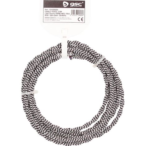 Textilkabel 2,5M (2x0,75mm) geflochten Schwarz/Weiß