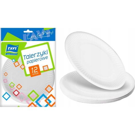 Assiettes rondes en carton de 18 cm, 12 pièces, grille blanche