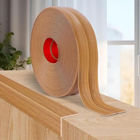 Moulure murale adhesive plinthe souple moulure decorative corniere PVC baguette de finition protection angle mural Grain de bois jaune (1/5)