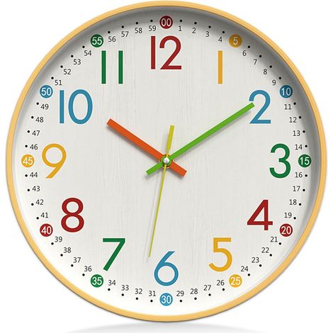 Horloge murale pour enfants de 30 cm sans bruit de tic-tac : Horloge d'apprentissage pour enfants, design moderne, horloge pour enfants silencieuse, pour chambre d'enfant, cuisine, salon (1/5)