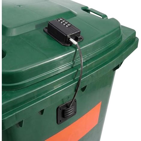 Serrure de poubelle sans perçage Code Lock 4 points avec câble en acier robuste à plusieurs brins, construction en alliage d'aluminium ABS, tête de serrure solide pour poubelles, armoires (1/5)