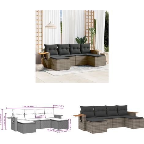 6-tlg. Garten-Sofagarnitur mit Kissen Grau Poly Rattan - Gartenmöbel - Sofa Set - Rattan Möbel - Outdoor Sofa - Lounge Set - Home & Living (1/3)