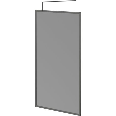 Colore 8mm Smoked Glass Gunmetal Grey 1950mm x 1200mm Fully Framed Walk In Shower Screen including Wall Channel and Support Bar (1/5)