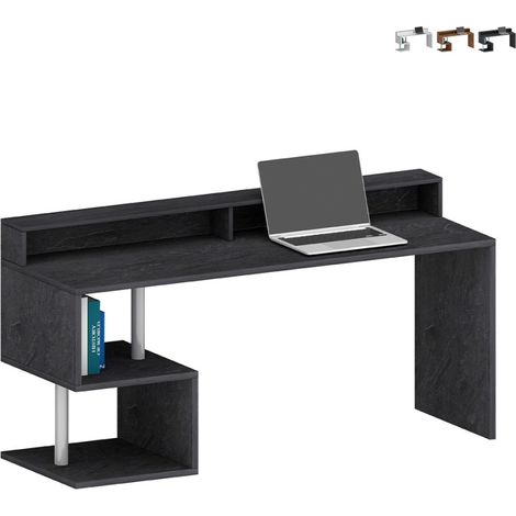 Bureau design moderne 180x60x92.5cm avec surélévateur Esse 2 Plus - Noir