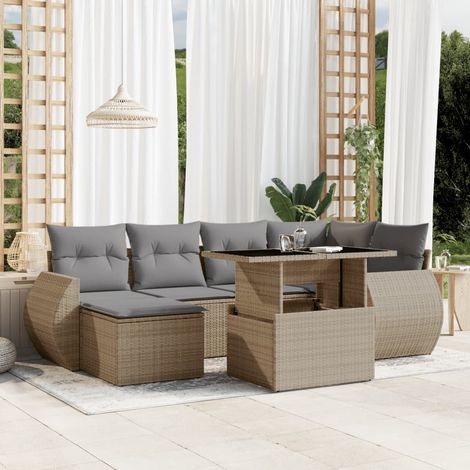 Set sofás de jardín 7 piezas y cojines ratán sintético beige vidaXL (1/5)