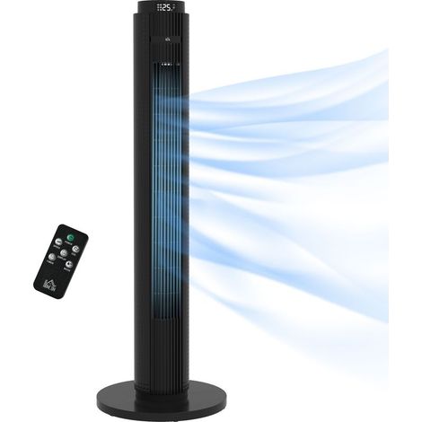 Ventilador de torre con temporizador de 12 horas – Modo de suspensión – 4 modos, 3 velocidades – Oscilación de 70° – 31,5 x 31,5 x 96 cm – Negro (1/5)
