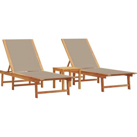 Maison Exclusive - Lettini Prendisole 2 pz e Tavolo Tortora Legno Acacia/Textilene