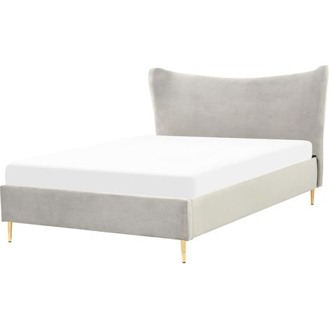 Letto con rete a doghe velluto grigio chiaro e oro 140 x 200 cm CHALEIX