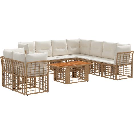 Set Divano da Giardino 10 pz Naturale e Bianco Crema polyrattan vidaXL (1/5)