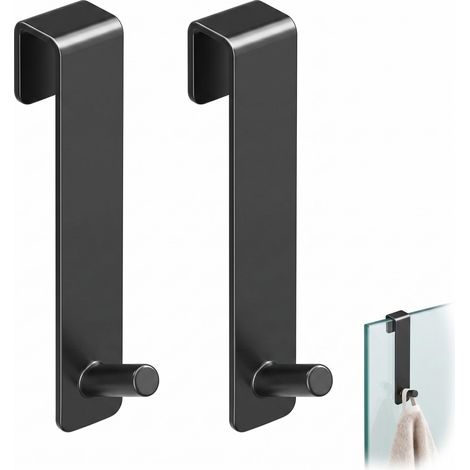 Crochet Paroi de Douche sans Perçage jusqu'à 17mm, Porte Serviette Salle de Bain Noir Mat pour Peignoir et Raclette, Accroche Serviette Douche en Métal Épais, Lot de 2 (1/5)