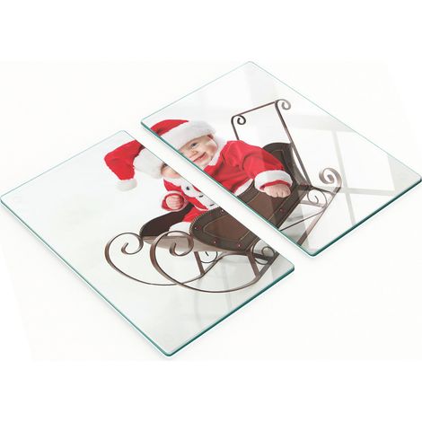 Tablas de cortar y servir decorativas de cristal con dise帽o de Pap谩 Noel, 2 x 30 x 52 cm.