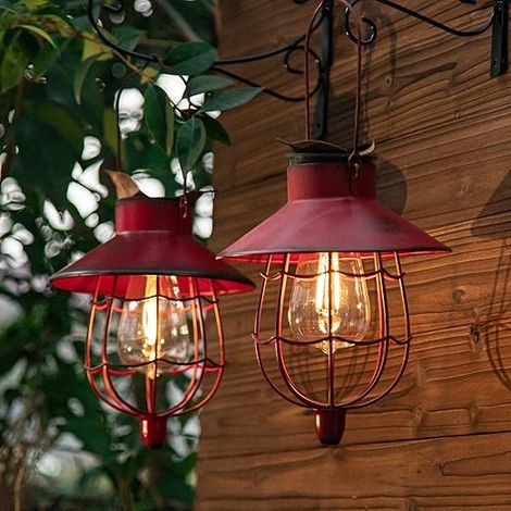 Lot de 2 lanternes solaires YAKii, à suspendre en extérieur, en métal, étanches, avec lumière blanche chaude, décoratives.-AquaForge