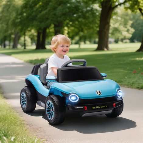 Voiture électrique pour enfants de 3 ans et plus, Volkswagen E-Buggy 12V avec télécommande 2,4 GHz, roues avec suspension, bleue (1/5)