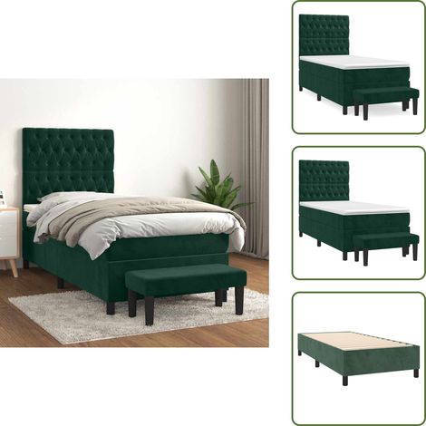 Tête de lit réglable - vidaXL Sommier à lattes de lit et matelas Vert foncé 80x200 cm Velours - Banc multifonctionnel (1/5)