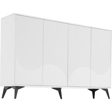Aparador blanco de 160 cm con 4 puertas, estantes ajustables y patas de metal HOMVRA (1/5)