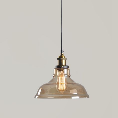 Lampara de Techo Colgante Vintage Industrial Iluminación Techo Vidrio Luz Araña Interior Ajustable 150CM - D Ámbar Ø20CM (1/3)