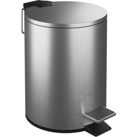 Relaxdays Bathroom Bin, 3 Litres, Soft-Close Lid, Removable Inner Bucket, Sanitary Disposal, Stainless Steel, Silver