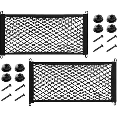 Lot de 2 Filets de Coffre élastiques 45 x 25 cm, Filet de Rangement pour Voiture avec 4 adaptateurs et vis, Filet Coffre Voiture pour SUV, Camping-Car et Camion (1/5)