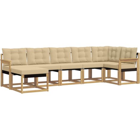 Conjunto de sofás de exterior con cojín 7 pcs y Beige vidaXL