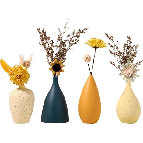 Mini Vase en Céramique Coloré Lot De 4 Petit Vase de Table Decoratif Moderne pour Salon Office, Ensemble Petit Vase en Mat pour Décoration de réception de Mariage de Fête (1/5)