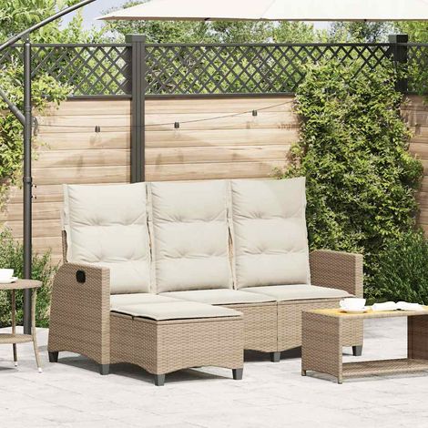 vidaXL Gartensofa mit Liegefunktion Kissen L-Form Beige Poly Rattan (1/5)