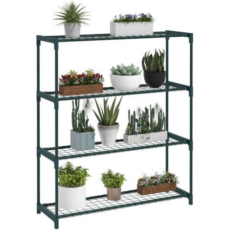 Étagère à fleurs supports porte plante 4 niveaux, intérieur et extérieur en acier, dim. 89L x 28l x 107H cm, vert (1/5)