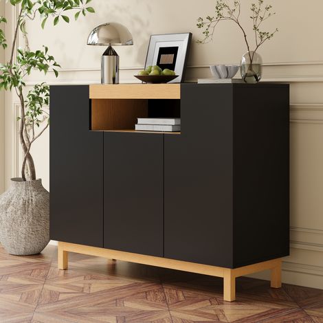 Buffet 3 portes, meuble de rangement multifonctionnel pour salon et salle à manger, armoire basse avec étagères. (1/5)