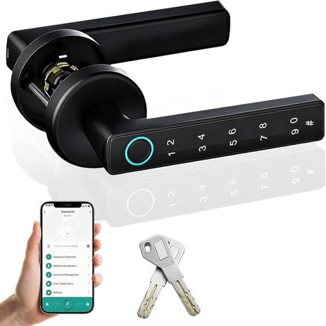 Serratura intelligente, serratura con impronta digitale, serratura digitale per maniglia, sblocco tramite messaggio vocale via app, due chiavi, camera da letto, ufficio, H (1/5)