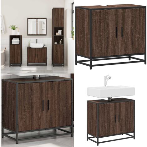 Mueble de lavabo madera de ingeniería roble marrón 65x33x60 cm - Mueble de lavabo - Madera de ingeniería