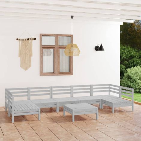 Salon de jardin 8 pcs Ensemble Table et Chaise de Jardin - Blanc Bois de pin massif BV395457 - BonneVie (1/5)