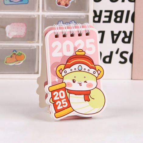 Mini calendario de escritorio 2025 con forma de serpiente juguetona – Rosa, estilo INS, decoración creativa para el Año de la Serpiente (1/5)