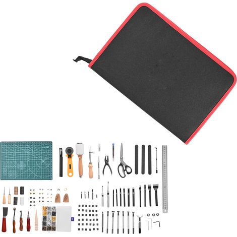 61-teiliges Lederwerkzeugset, Segeltuchtasche, Werkzeuge zum Gravieren, Bohren, Nähen, Stempeln und Schleifen, ideal für Anfänger und Heimwerkerprofis. (1/5)