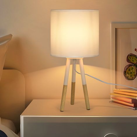 ZMH Lampe de chevet Chambre à coucher Lampe de table en bois - Douille E27 Lampes de table Salon Lampe blanche style rustique Lampe de table Moderne Lampe de chevet Pour lit Salle à manger Table d'hôt
