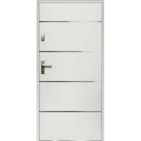 Porta d'ingresso Apertura a destra H207 x L100 cm in Acciaio massiccio e Inox Bianco - NAXARA