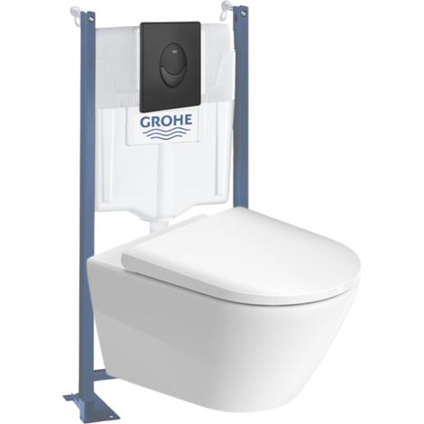 Pack inodoro suspendido sin aro DURAVIT D-Neo + estructura soporte GROHE Rapid SL Project + asiento + placa negro mate (1/5)