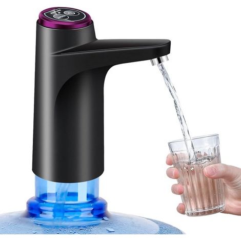 Pompa elettrica per bottiglie d'acqua, dispenser d'acqua ricaricabile tramite USB per bottiglie da 15 litri, nero/viola (1/5)