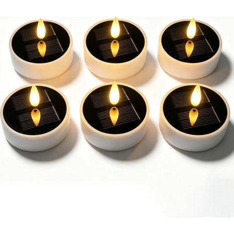 Lot de 6 Bougies Solaires LED à Effet Flamme Vacillante, Blanc Chaud, Interrupteur ON/OFF, Allumage Automatique, Batterie Rechargeable Ni-MH (1/5)
