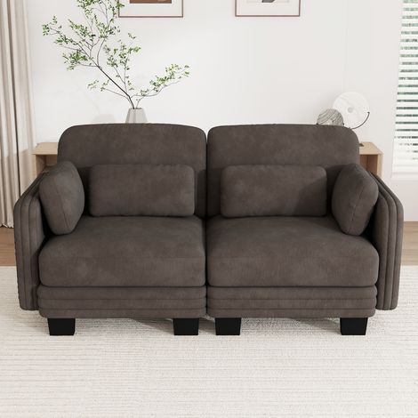 Canapé droit 2 places modulable en chenille, canapé confortable avec structure en bois massif et coussins lombaires, pour salon et appartement, marron (1/5)